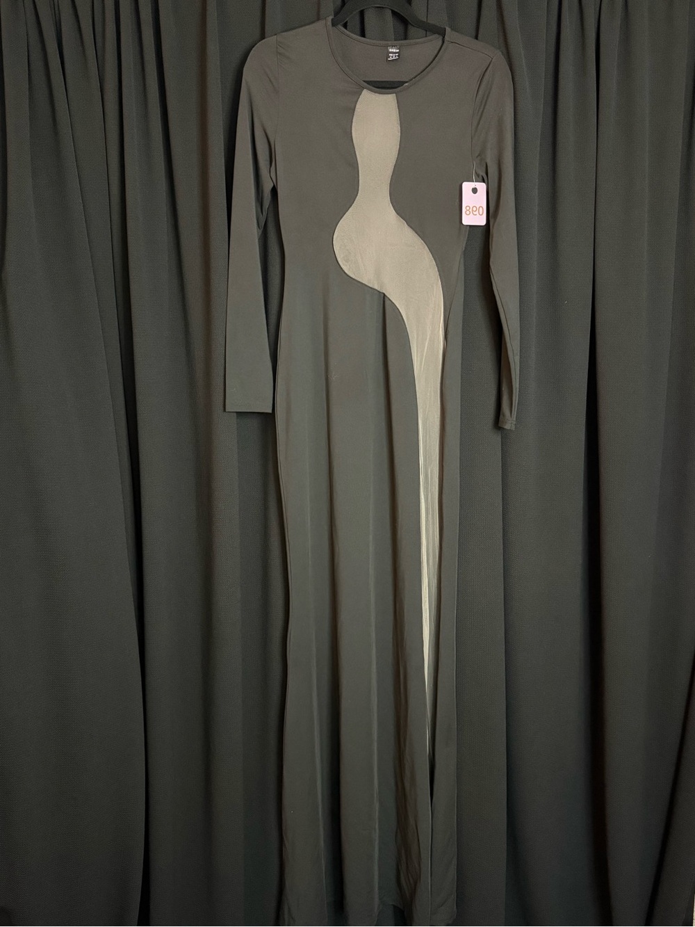 Long Sleeve Maxi Dress with Cream Abstract Panel